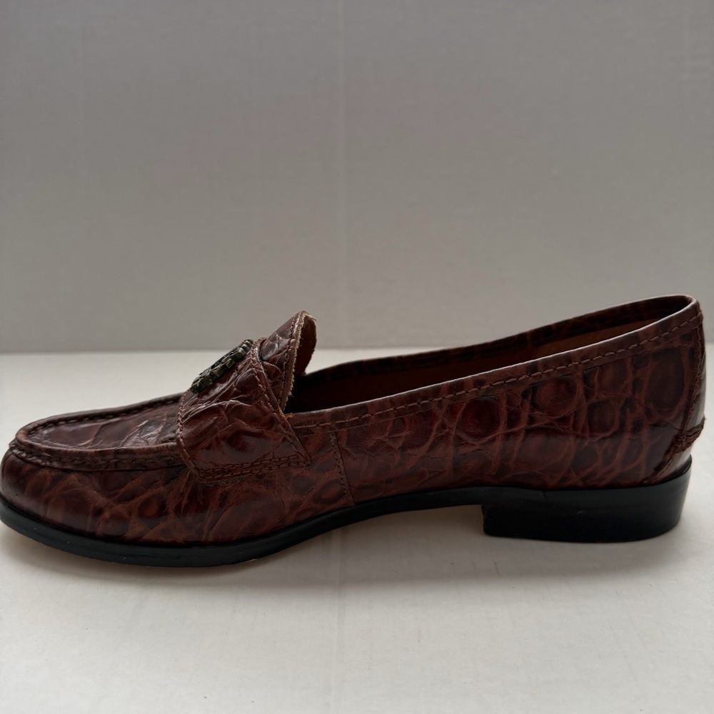Nine West Brown Croc Embossed Leather Loafers Gold Crest Women’s 5.5 - Picture 3 of 12